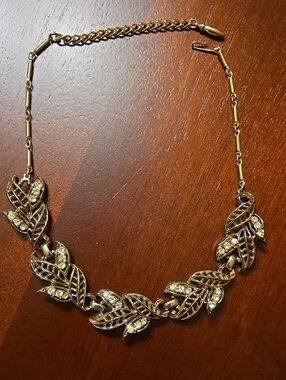 Coro Gold-Tone Leaf and Crystal Collar Necklace